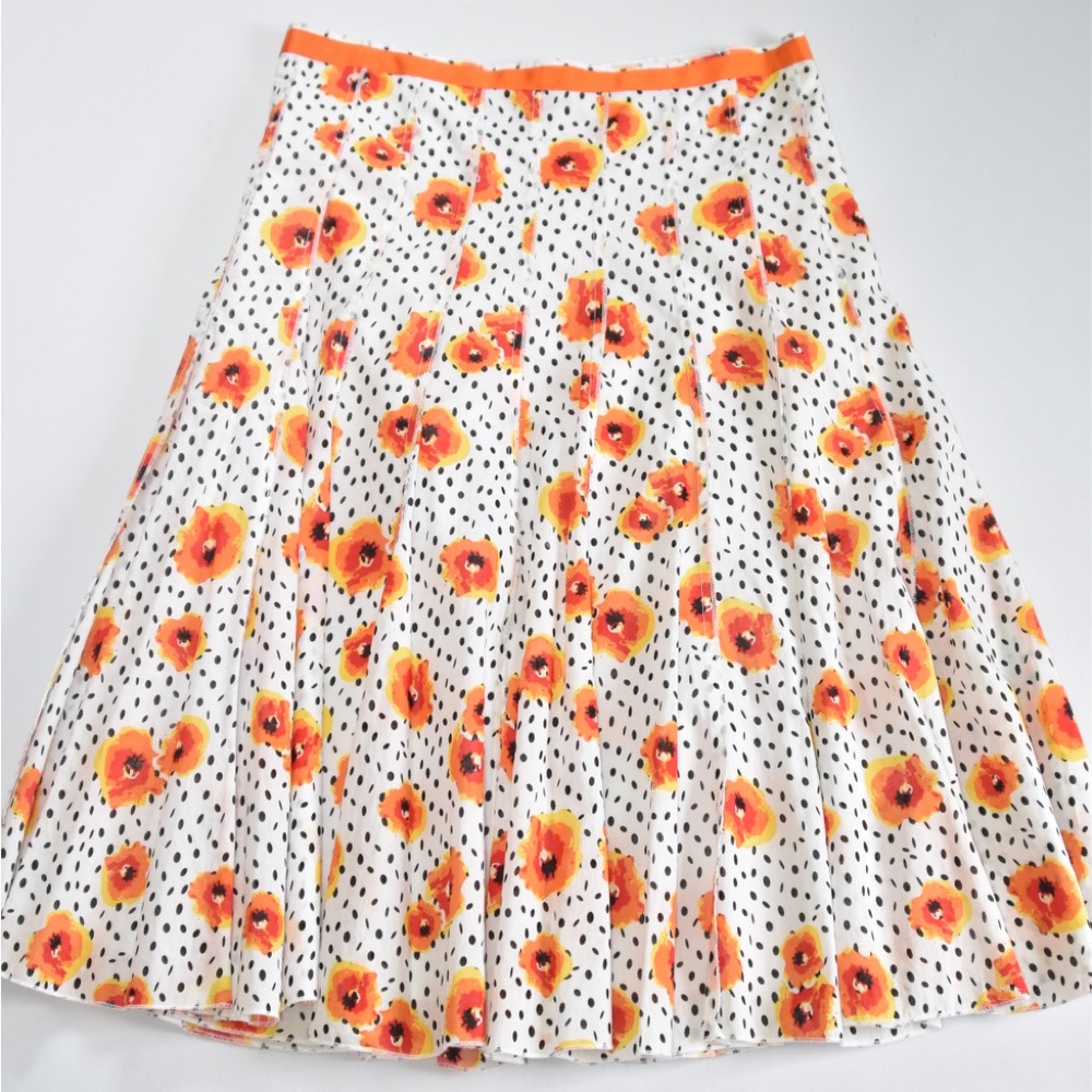 Focus 2000 Pleated A-Line Midi Skirt White Orange